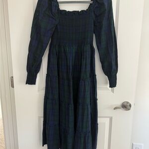 Hill House Blackwatch Plaid Long Sleeve Maxi Dress - Navy & Green